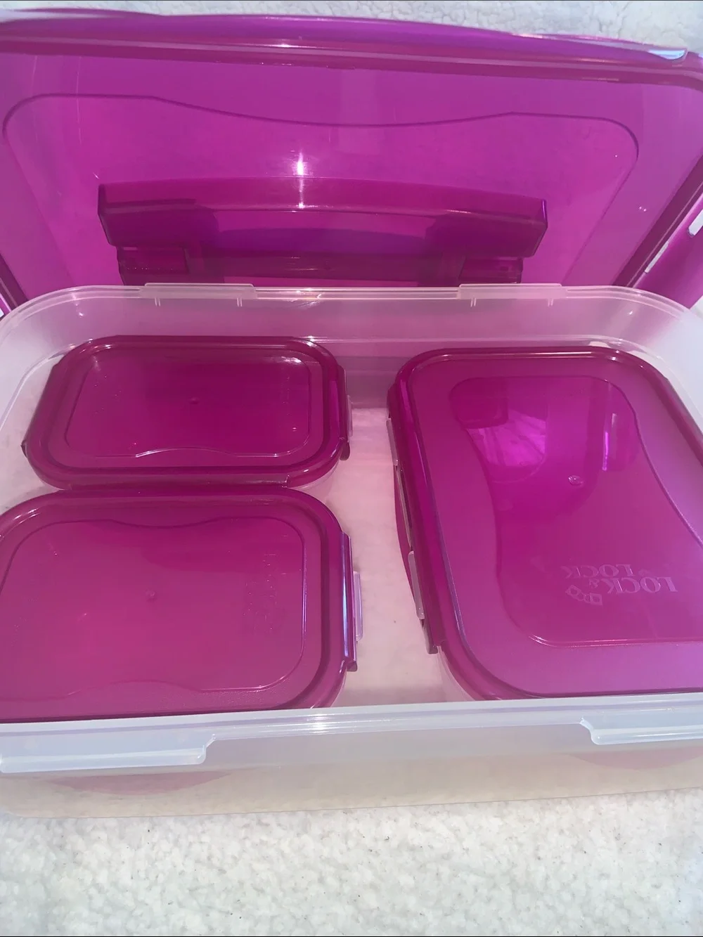 Stackable Pink Plastic Storage Box with Carry Handle 8pc with lids